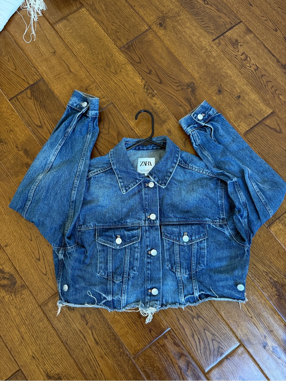 ZARA Blue Distressed Cropped Denim Jacket